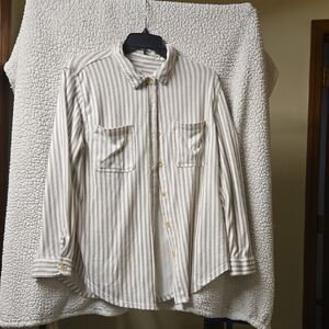 C&C California Olive Green and White Striped Women's Shirt